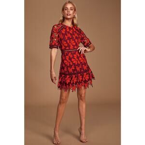 Lulu's Red and Black Floral Lace Dress